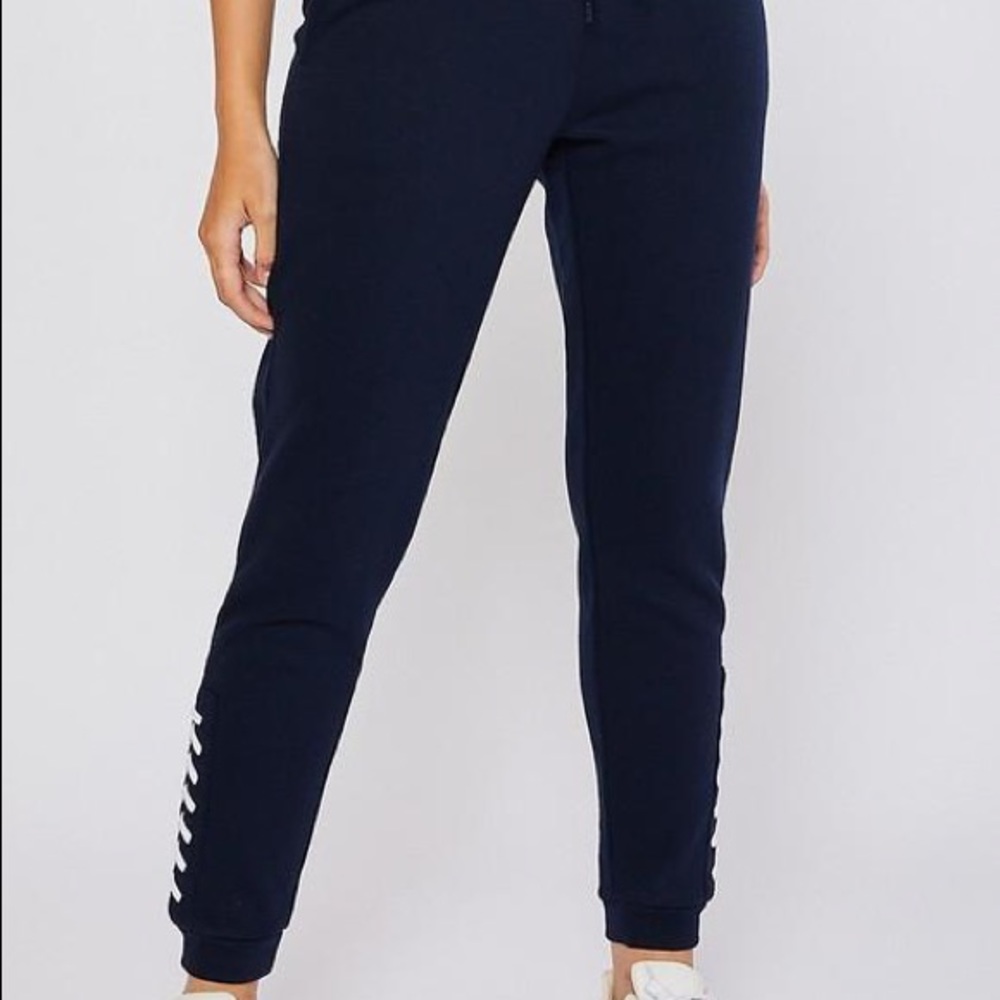 Navy laced-up bottom joggers